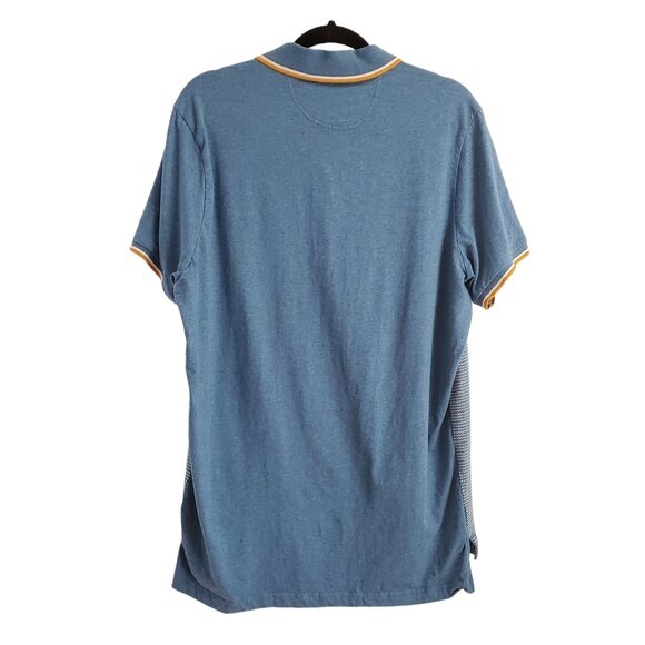 XL U.S. Polo Assn Slim Fit 2 Tone Blue Knit Shirt Short Sleeve Striped Mustard - Picture 2 of 9